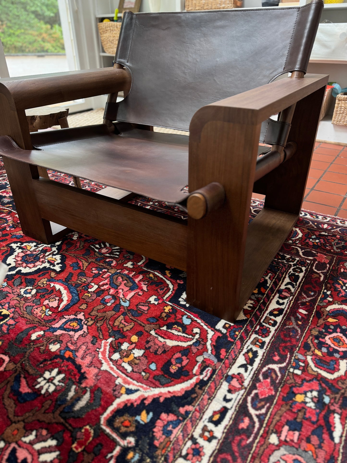 Solid Teak & Saddle Leather Lounge Chair