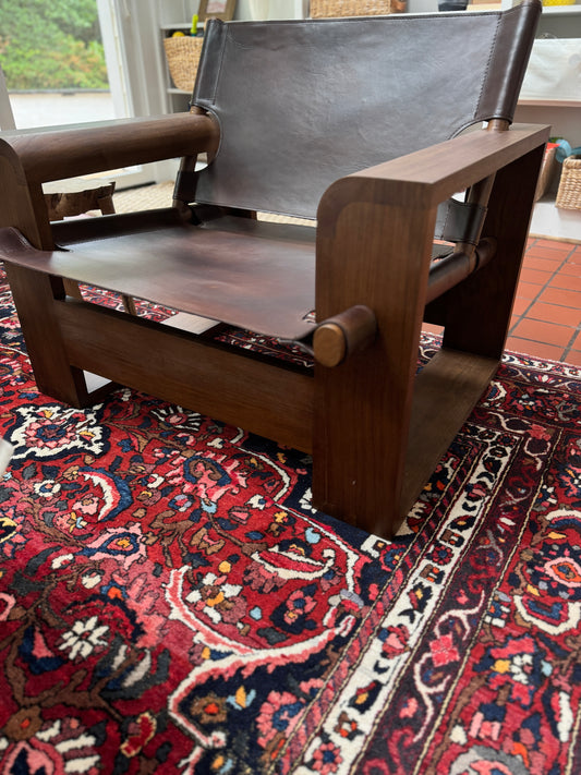 Solid Teak & Saddle Leather Lounge Chair