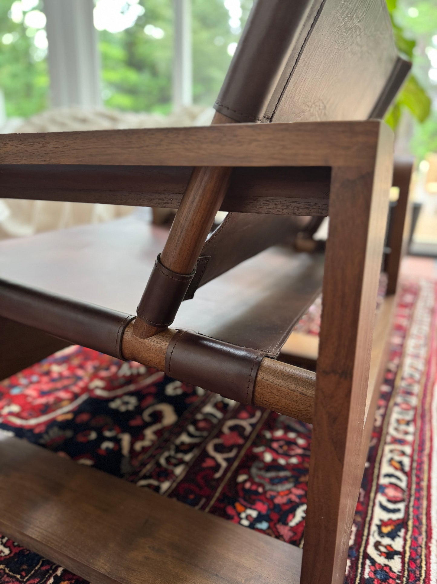 Solid Teak & Saddle Leather Lounge Chair