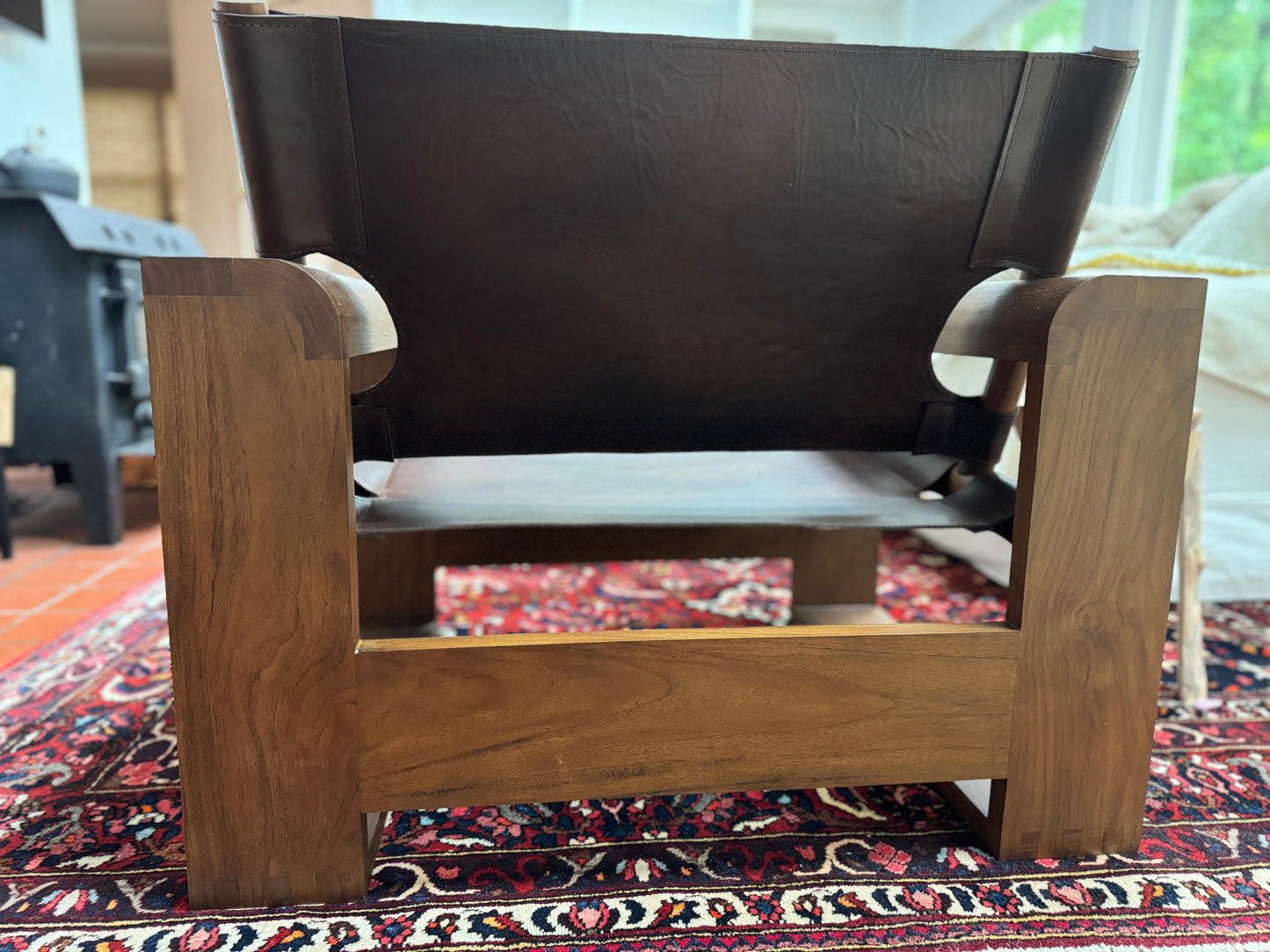 Solid Teak & Saddle Leather Lounge Chair
