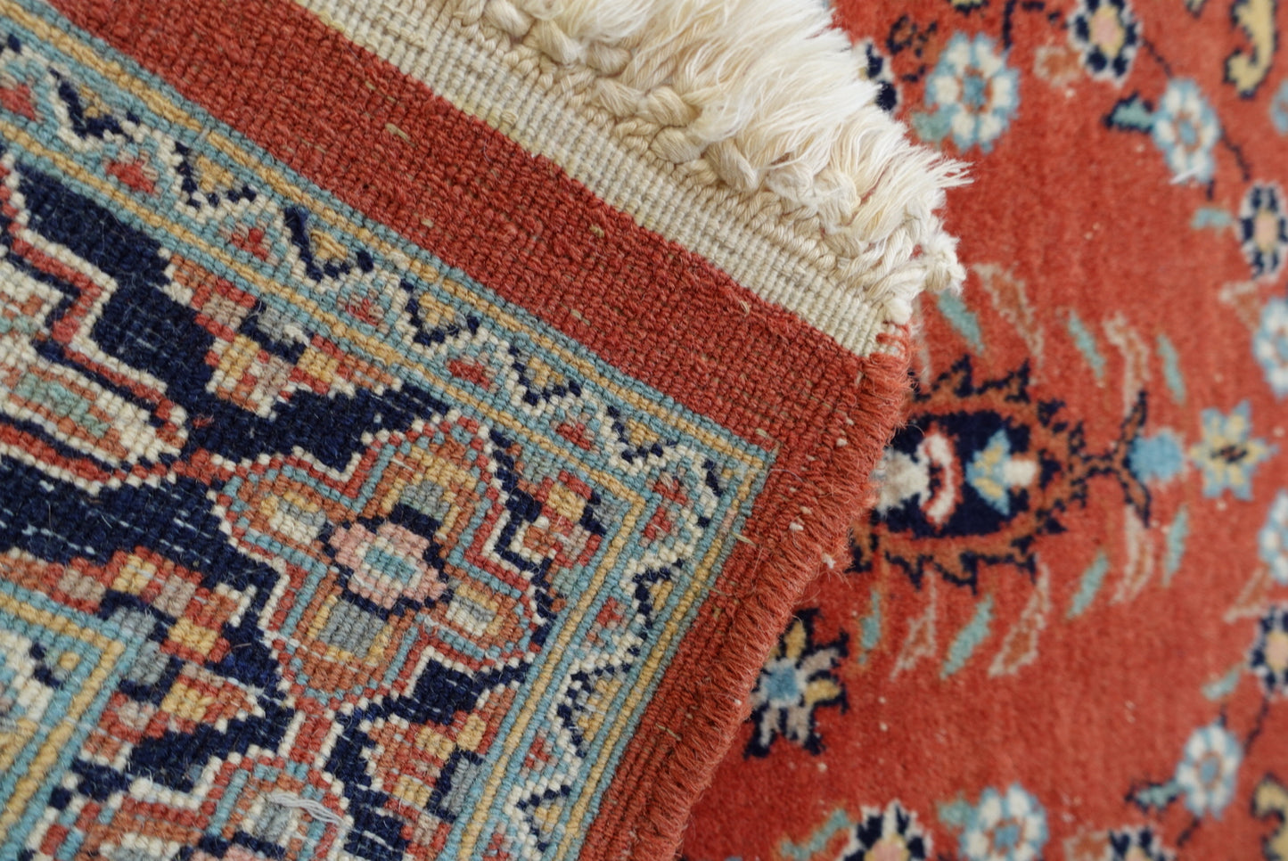 Vintage Persian Signed Tabriz-Style Wool Rug | Rust & Navy Medallion | 2x3.5