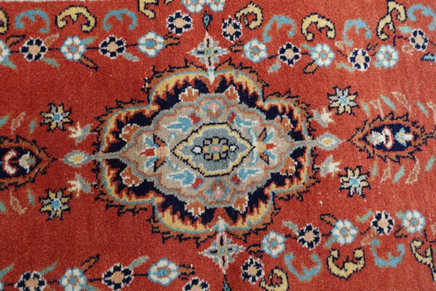 Vintage Persian Signed Tabriz-Style Wool Rug | Rust & Navy Medallion | 2x3.5