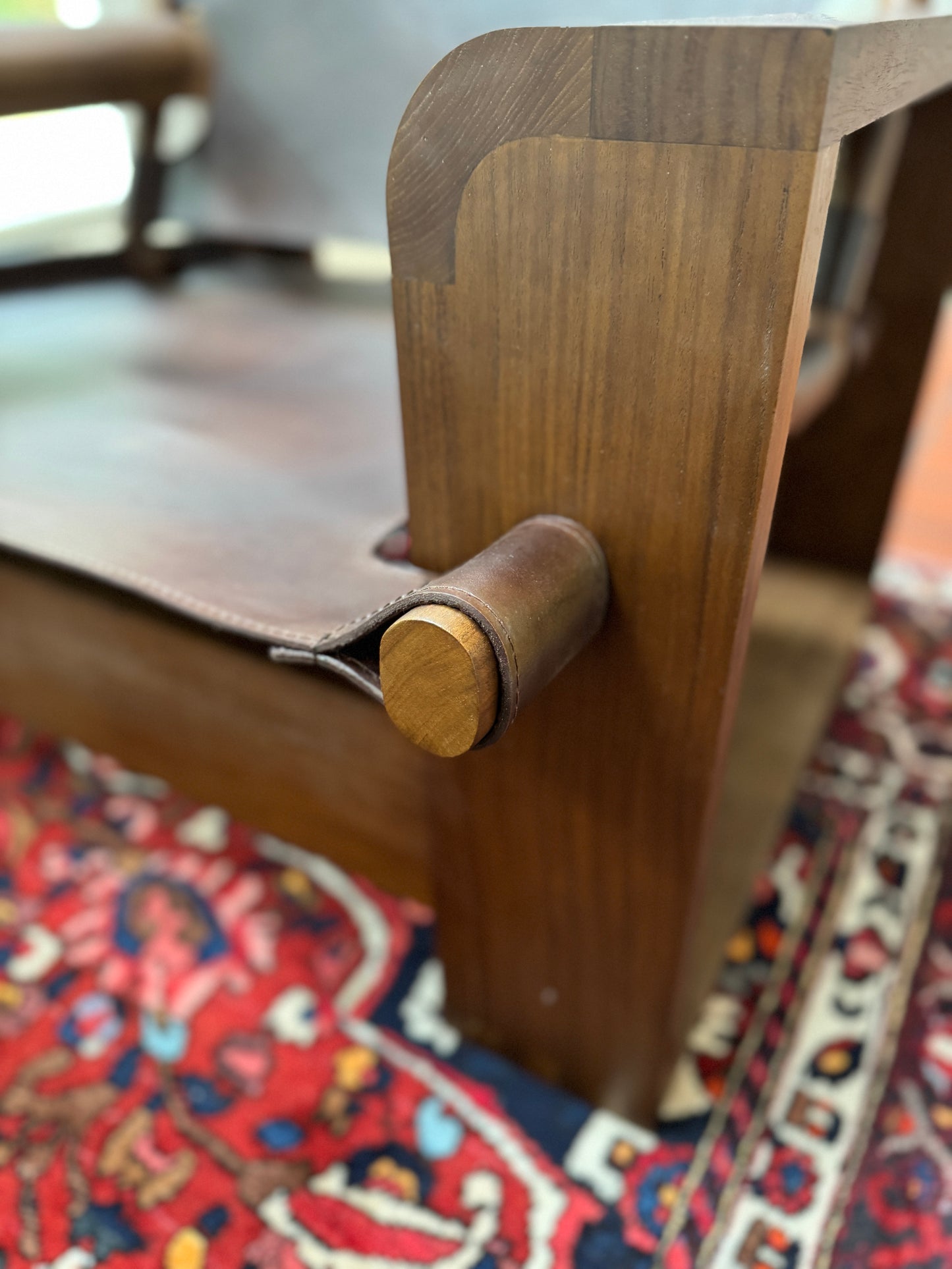 Solid Teak & Saddle Leather Lounge Chair