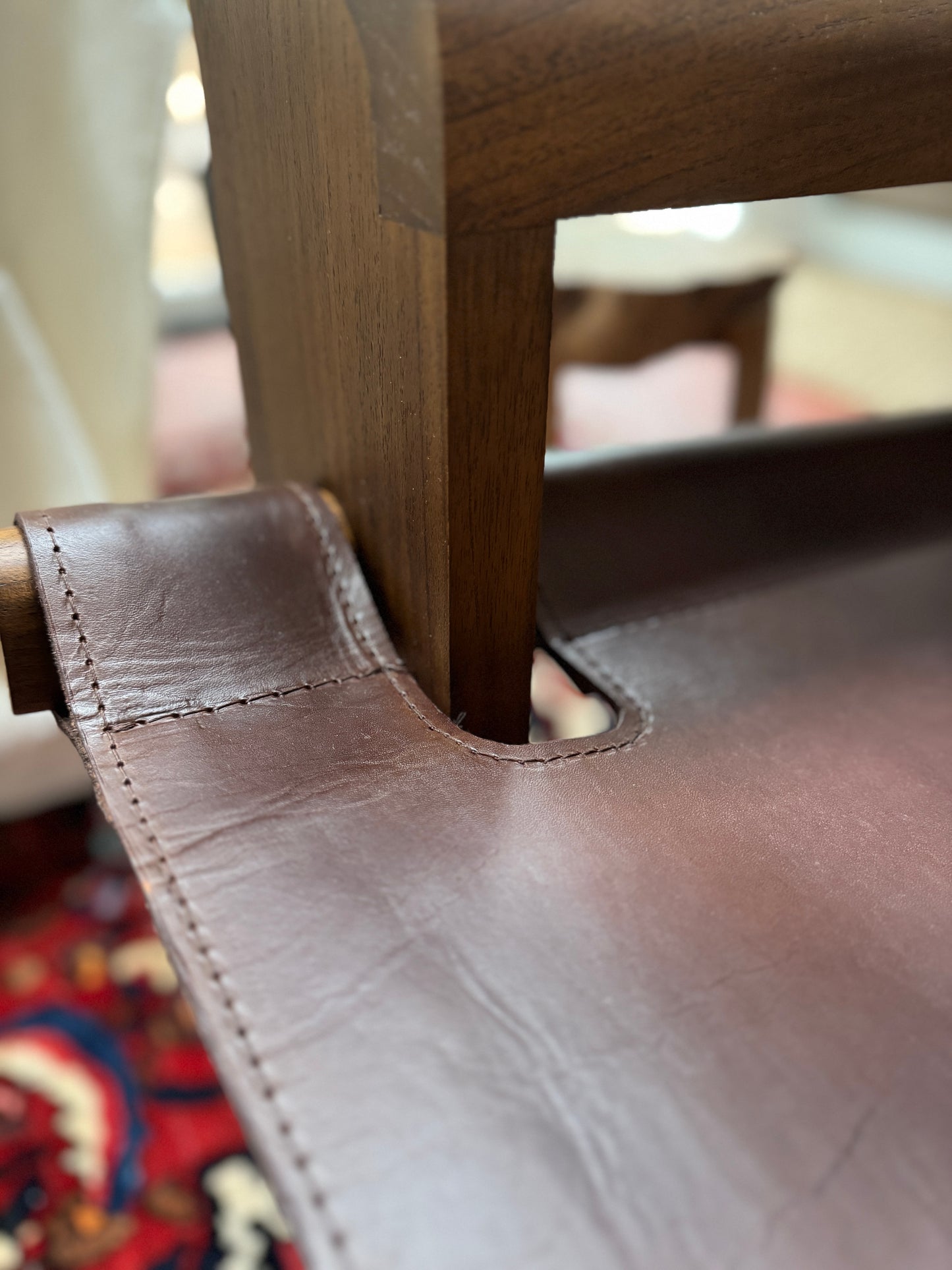 Solid Teak & Saddle Leather Lounge Chair