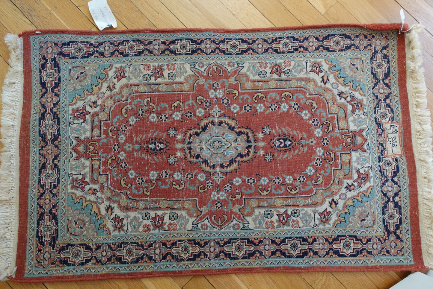 Vintage Persian Signed Tabriz-Style Wool Rug | Rust & Navy Medallion | 2x3.5